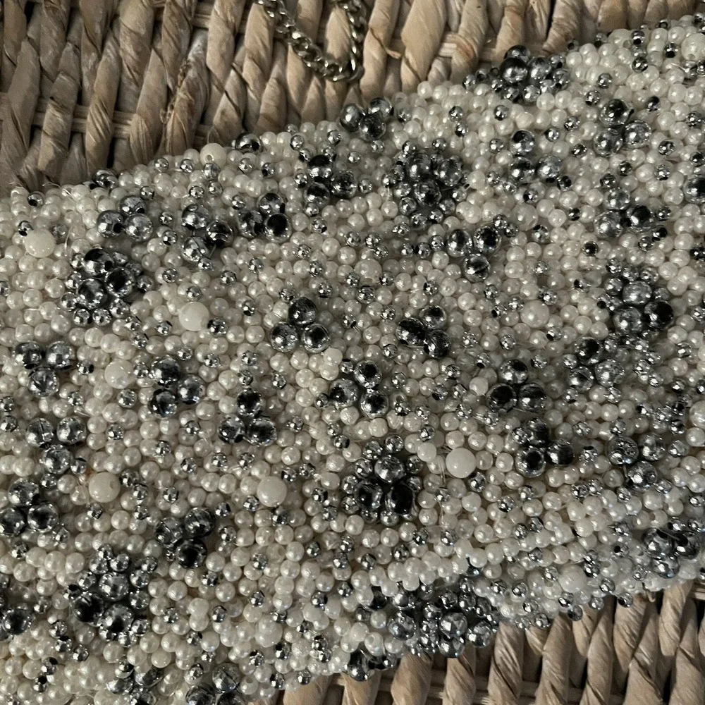 Aldo White Pearl Like beaded purse Handbag Clutch 9
